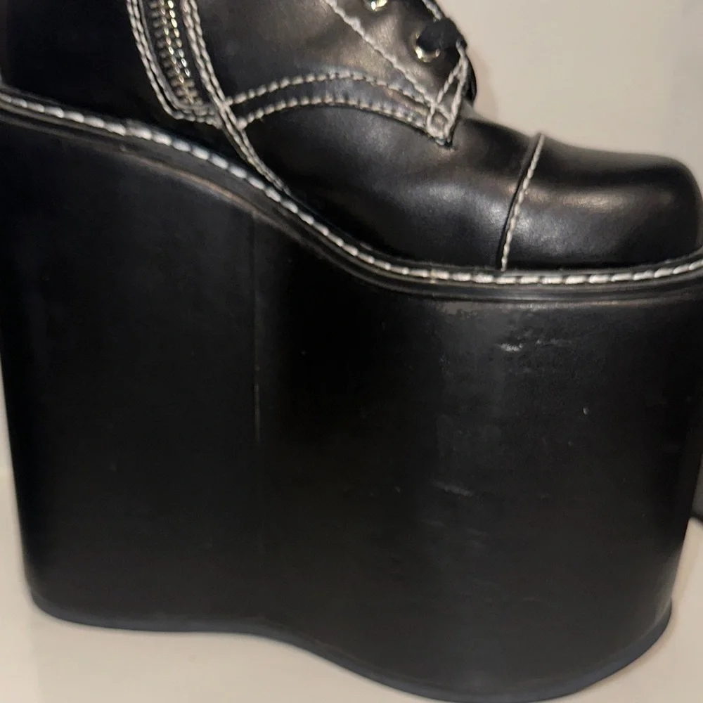 Dolls Kill Never Censored F off Black Platform Boots with Studs